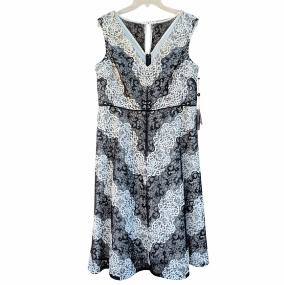 Adrianna Papell Dresses & Skirts - ADRIANNA PAPELL Chevron Black And White Lace Fit And Flare Dress NWT Wedding